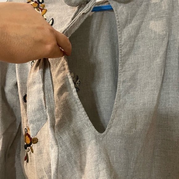 Zara Basic Collection Womens Blouse Grey Embroidered Tie Neck Bell Sleeve. Sz MD - Picture 6 of 12